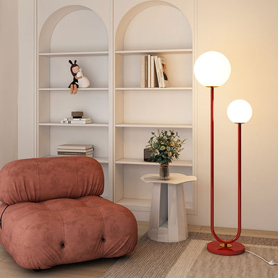 Modern Minimalist Long Round Ball Iron Glass 2-Light Standing Floor Lamp For Bedroom