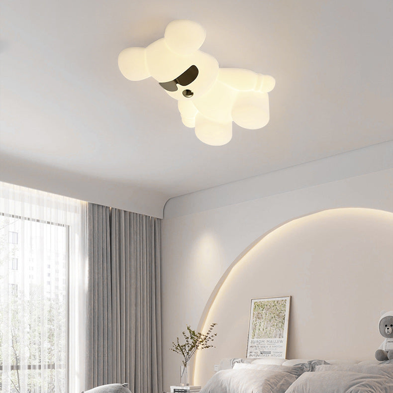 Contemporary Creative Cartoon Animal Bear Shape PE Iron LED Kids Flush Mount Ceiling Light For Bedroom