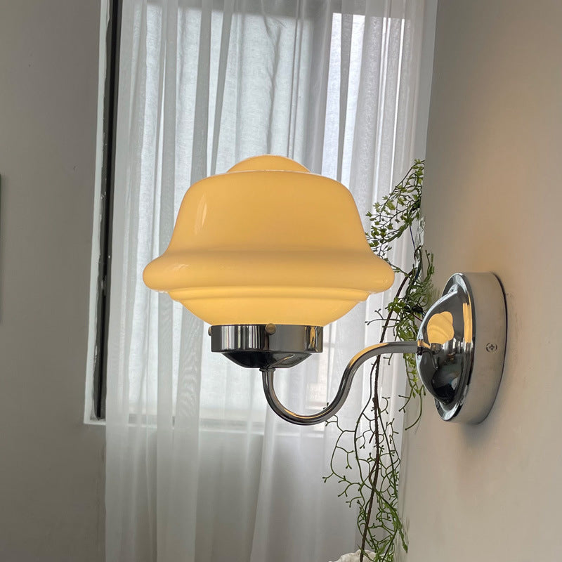 Zeitgenössische Retro Runde Wolken Eisen Glas 1-Licht Wandleuchte Lampe für Schlafzimmer 