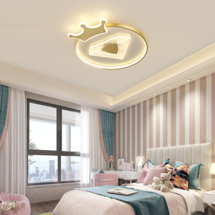 Moderne Art Deco Crown Diamant Runde Acryl Eisen LED Unterputz Deckenleuchte Für Schlafzimmer 