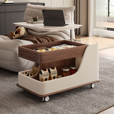 Zeitgenössischer Retro-Rechteckiger Holzplatten-Endtisch mit 4-stufigem Stauraum, beweglich für das Wohnzimmer 