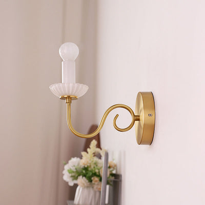 Traditional French Candelabra Brass Glass 1-Light Wall Sconce Lamp For Bedroom