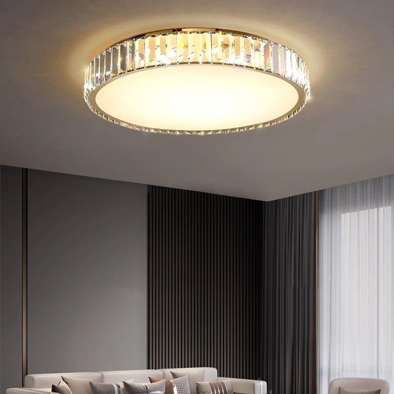 Plafonnier LED en acier inoxydable rond minimaliste moderne avec cristal pour salon 