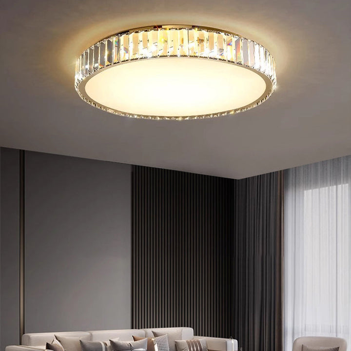 Plafonnier LED en acier inoxydable rond minimaliste moderne avec cristal pour salon 