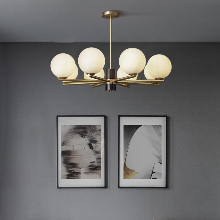 Nordic Light Luxury Glass Round Ball Brass Branch 6/8/15 Light Chandelier