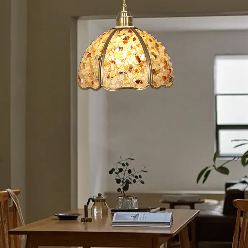 Lámpara colgante moderna de arte deco de media esfera de cobre con cristal de 1 luz para comedor 