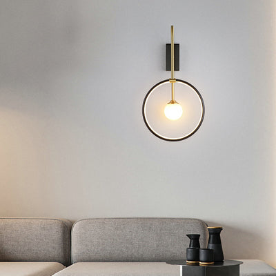 Moderne Einfachheit Kreis Ring Kupfer Glas 1-Licht Wandleuchte Lampe für Schlafzimmer 
