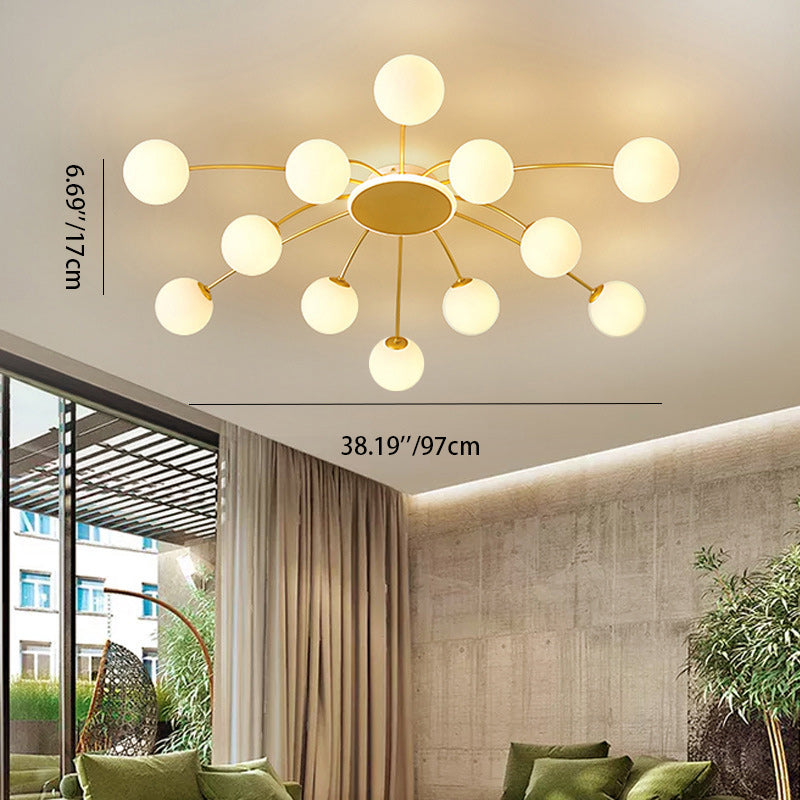 Lustre Plafonnier Semi-Encastré Moderne de Luxe Sphère Ronde en Fer et Verre 10/12/16 Lumières pour Salon 