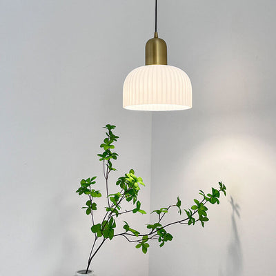Japanese Striped Glass Round Copper 1/3 Light Island Light Chandelier