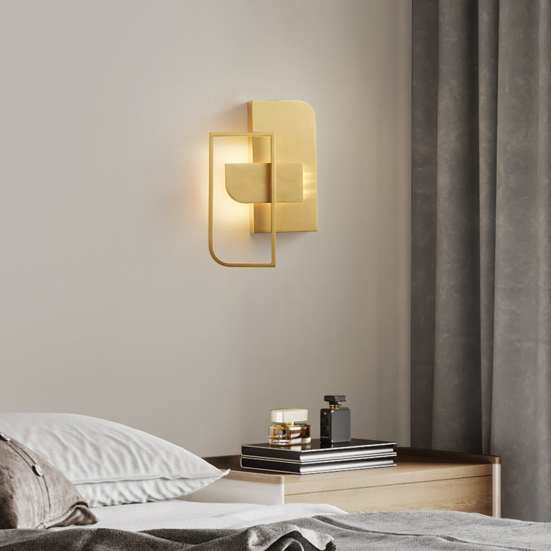 Moderne Mid-Century Wandleuchte aus Kupfer im rechteckigen geometrischen Design mit LED für das Bett 