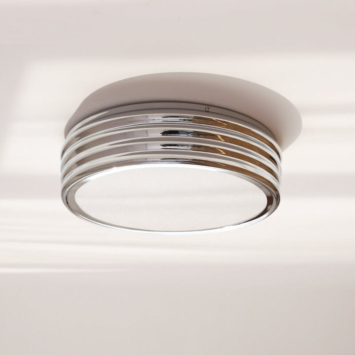 Contemporary Industrial Chrome Iron Acrylic Multi-Layer Drum LED Flush Mount Ceiling Light For Hallway