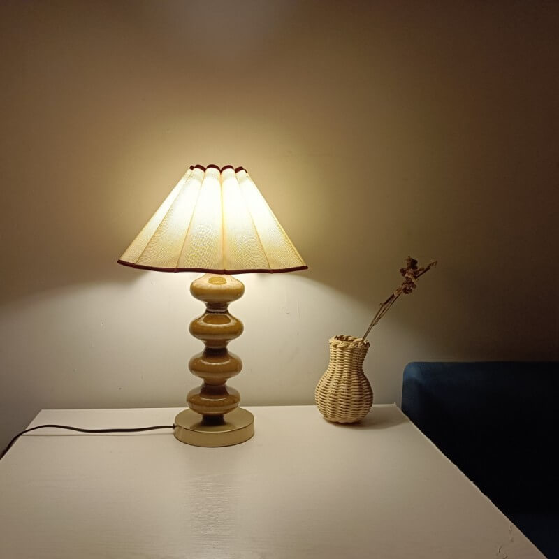 Japanische Vintage-Leinwand-Blütenschirm Keramikbasis 1-Licht Tischlampe 
