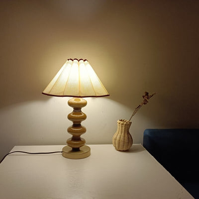 Japanese Vintage Canvas Petal Shade Ceramic Base 1-Light Table Lamp