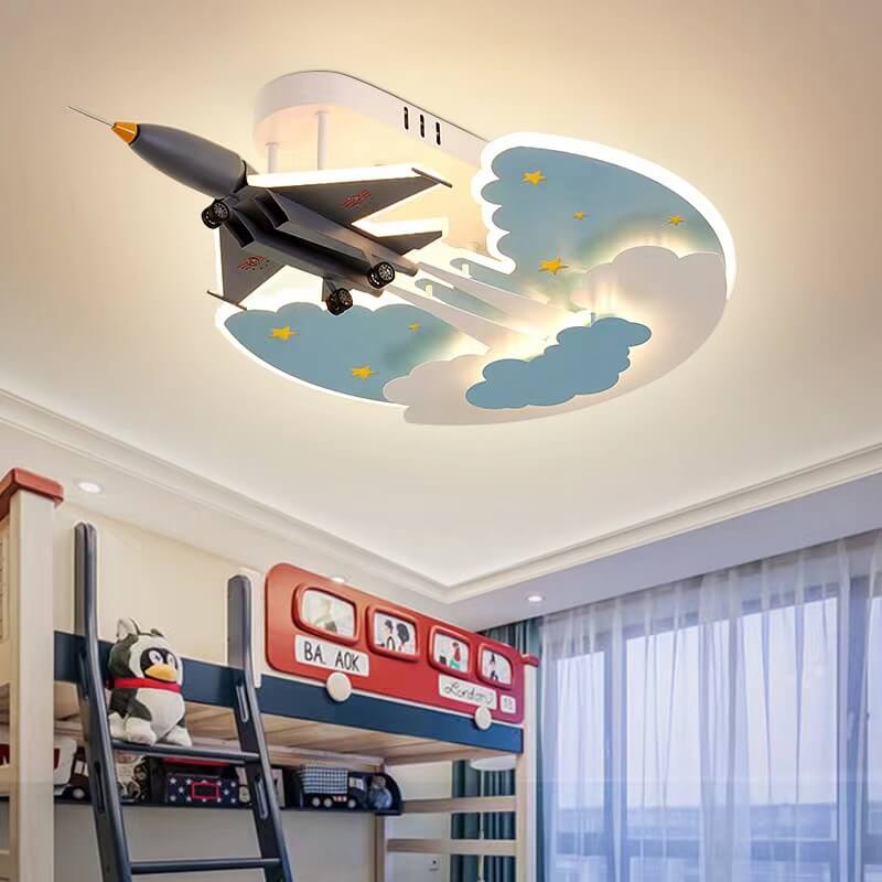 Creative Kids Cartoon Aircraft Dimmable Acrylic LED Flush Mount Ceiling Light