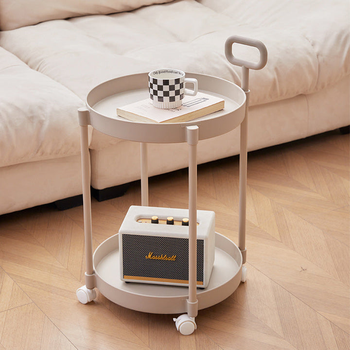 Moderner minimalistischer runder Couchtisch aus PP und Carbonstahl, drehbar, mit zwei Ebenen, für das Wohnzimmer 