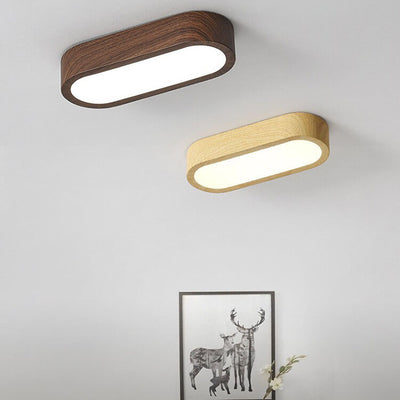 Modern Minimalist Oval Strip Wood Grain Hardware LED Flush Mount Ceiling Light