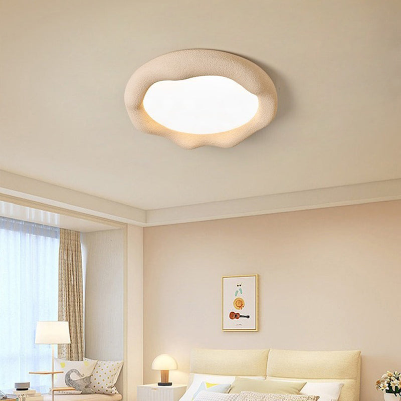 Plafonnier LED Rond en Fer et Fibre de Verre Minimaliste Moderne Crème pour Salon 