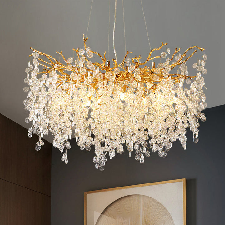 Chandelier Traditionnel Français en Aluminium Rond avec Cristaux et Branches, 9/12/14 Lumières pour Salon 