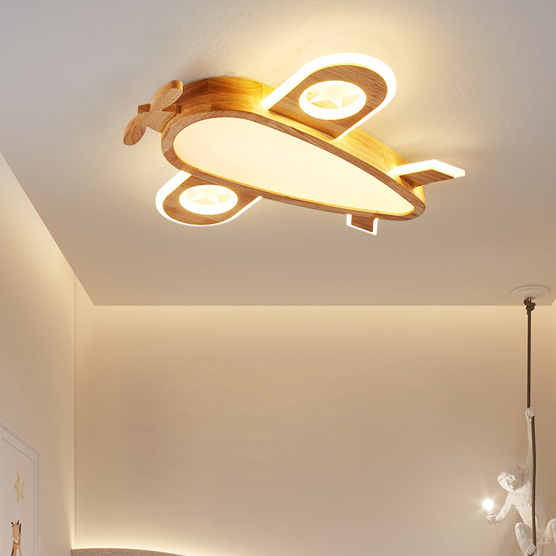مصباح سقف للأطفال عصري بإضاءة LED من الأكريليك على شكل طائرة نحلة كرتونية بتصميم خشبي إبداعي لغرفة المعيشة 