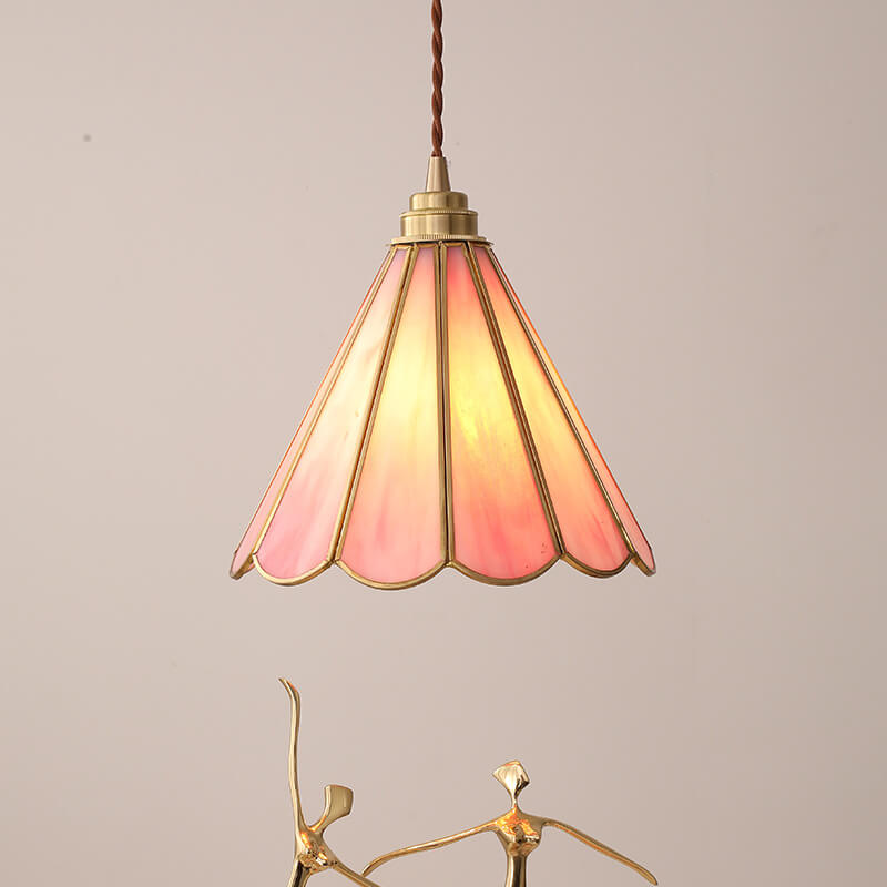 Modern Eclectic Brass Flower Glass Shade 1-Light Pendant Light For Dining Room