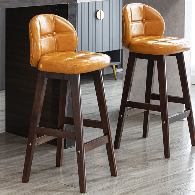 Moderner minimalistischer quadratischer Holz-Leder-Schaum-Barhocker mit vier Beinen und Rückenlehne für das Esszimmer 