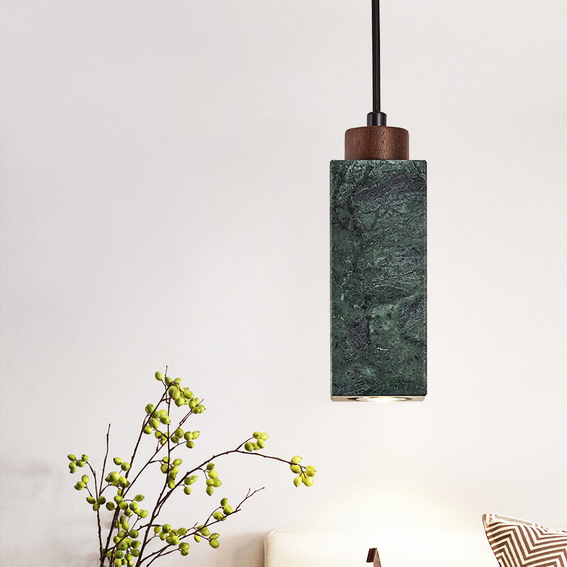 Lámpara colgante moderna minimalista rectangular de madera maciza y mármol de 1 luz para dormitorio 
