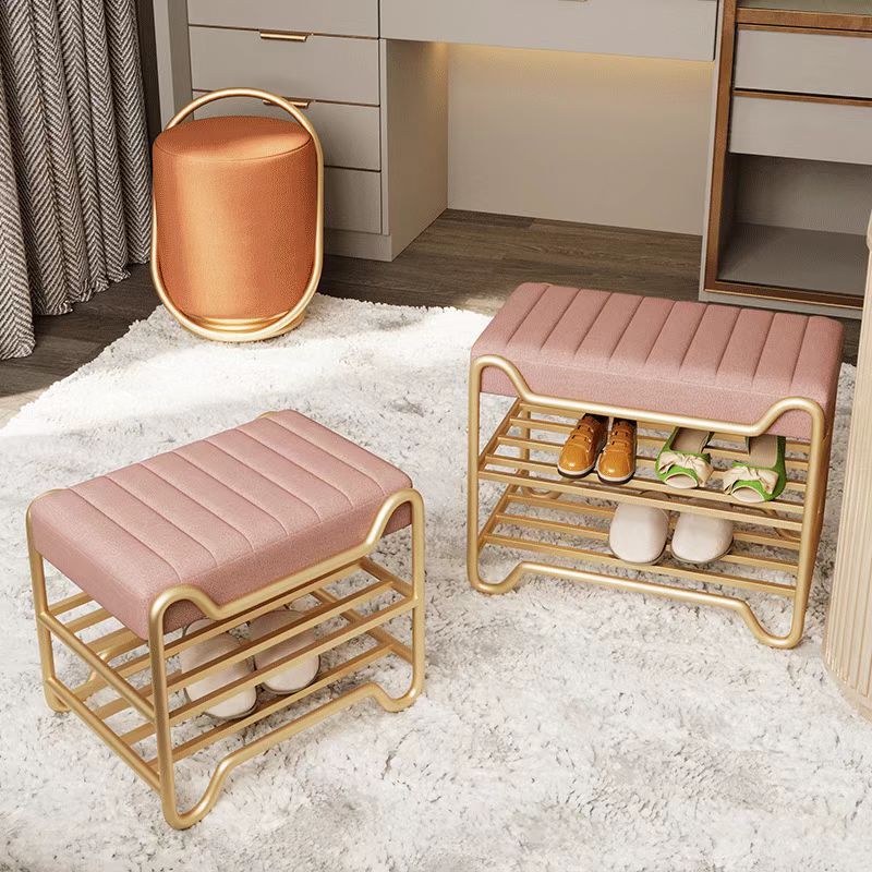 Modern Luxury Upholstered Rectangular Synthetic Fabric Sponge Portable Footstool Backless Armless For Entryways