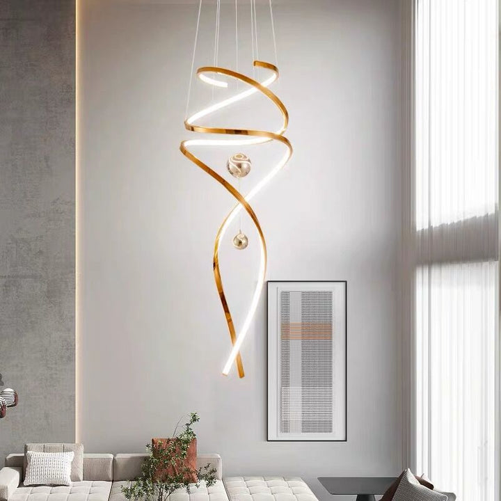 Zeitgenössische skandinavische Titan Edelstahl Acryl Linie LED Pendelleuchte für Wohnzimmer 