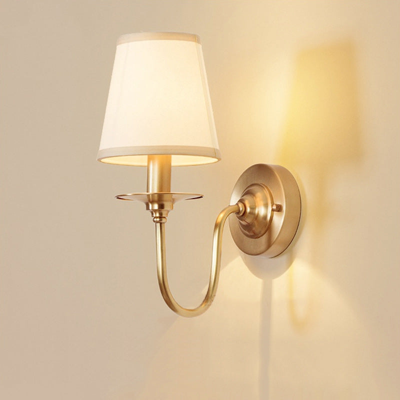 Contemporary Scandinavian Bent Brass Fabric 1-Light Wall Sconce Lamp For Living Room