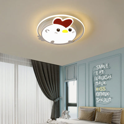 Childlike Cartoon Chick Acrylic Round LED Kids Flush Mount Ceiling Light