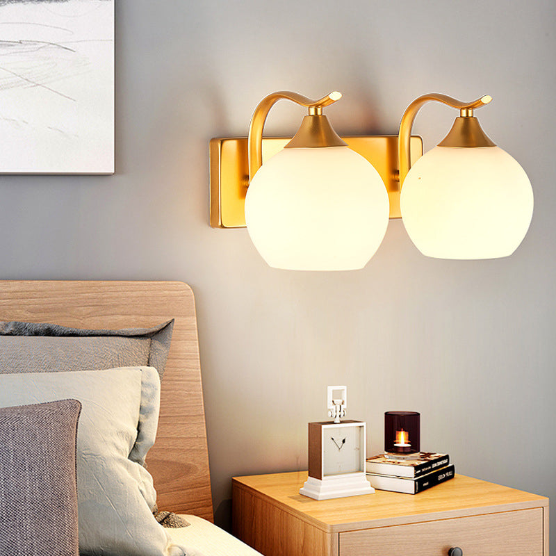 Lámpara de Aplique de Pared de Simplicidad Moderna de Hierro y Vidrio con 1/2 Luces para la Mesita de Noche 