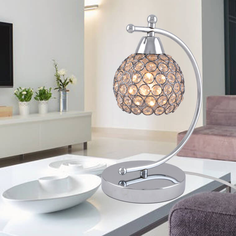 Modern Minimalist Globe Crystal Shade Arc 1-Light Table Lamp