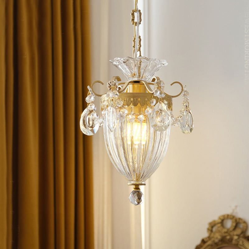 Lanterne française traditionnelle en cuivre sculpté avec cristal 1 lumière pour salon 