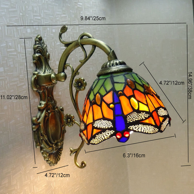 Tiffany Handmade Stained Glass Dragonfly 1-Light Wall Sconce Lamp