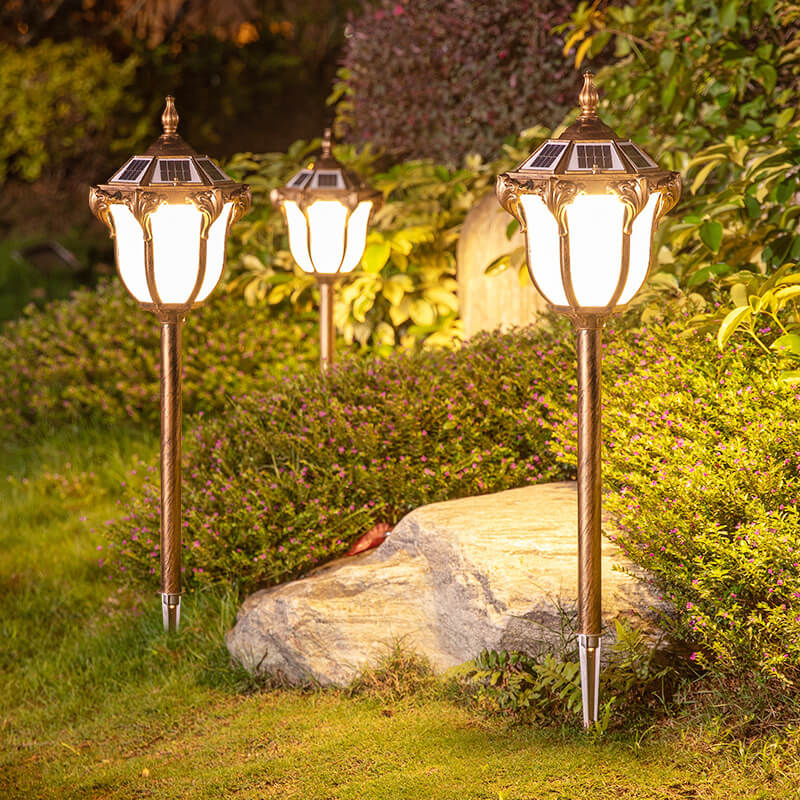 Solar Hexagonal Lantern Aluminum Glass Light Control Waterproof Insert Ground LED Outdoor Landscape Lighting