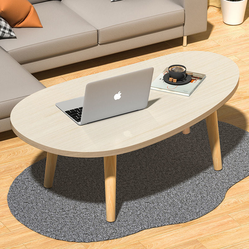 Mesa de Centro de Madera Maciza con Panel Artificial Ovalado en Forma de Lágrima Minimalista Moderna para Sala de Estar 
