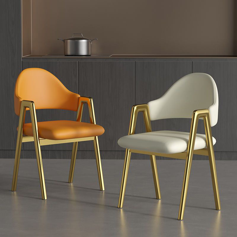 Silla de Comedor Contemporánea de Lujo Cuadrada Tapizada en Cuero con Respaldo y Reposabrazos para Comedor 