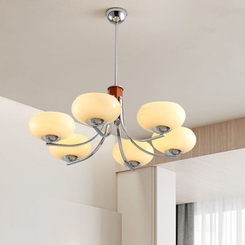 Traditional French Iron Glass Round Shape 3/6-Light Chandelier For Living Room