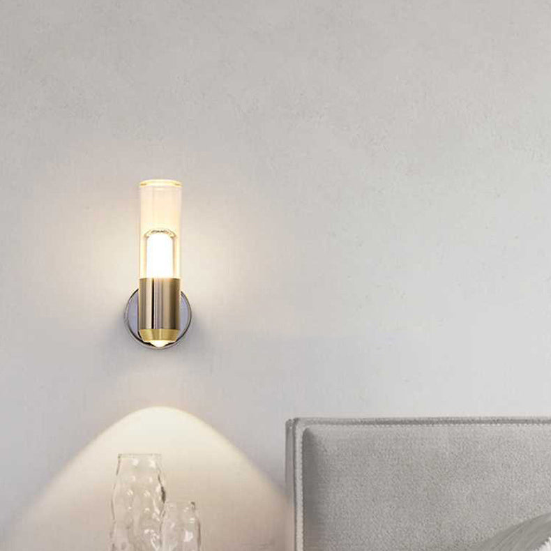 Applique murale à LED avec lentille optique en fer, aluminium, acrylique cylindrique scandinave contemporaine pour chambre à coucher 