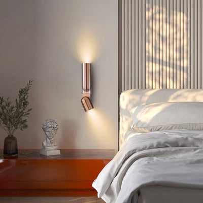 Moderne minimalistische drehbare Zylinder Metall Glas 2-Licht Wandleuchte Lampe für Schlafzimmer 