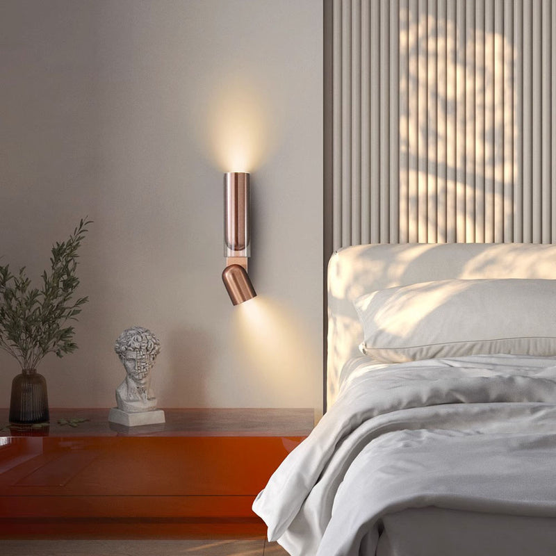 Moderne minimalistische drehbare Zylinder Metall Glas 2-Licht Wandleuchte Lampe für Schlafzimmer 
