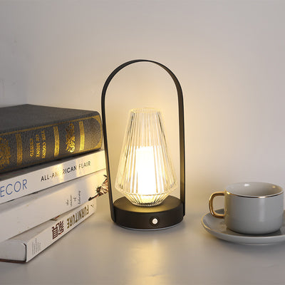 Moderne Retro Eisen Acryl Elliptische Konische LED Hängen Wiederaufladbare Tisch Lampe Für 