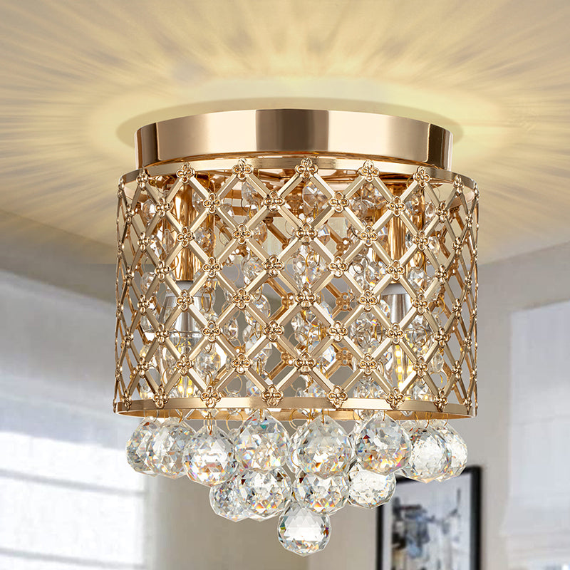 Lámpara de techo empotrada de 2 luces de cristal de hierro redonda de lujo moderno para sala de estar 