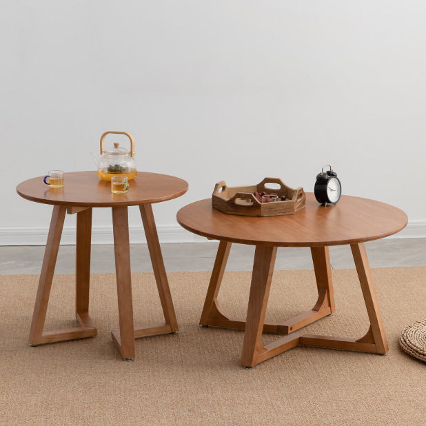 Table basse contemporaine en bois rond avec pieds en V pour salon 