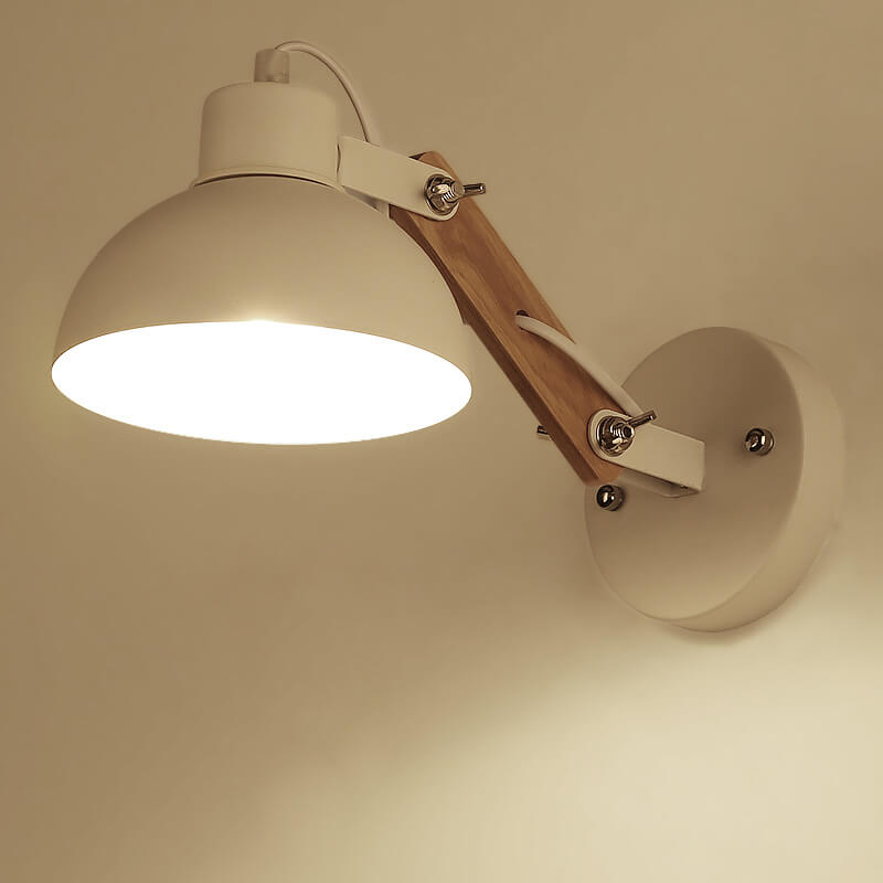 Lámpara de Pared de 1 Luz con Brazo de Madera Ajustable en Semicírculo de Hierro Nórdico Moderno 