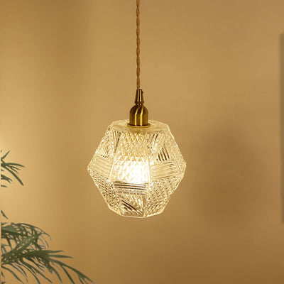 Moderne minimalistische achteckige Messingglas-Pendelleuchte mit 1 Licht für Schlafzimmer 