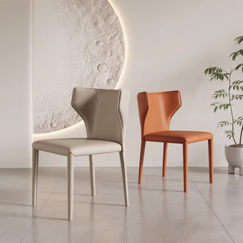 Moderna Minimalista Cuadrada Silla de Comedor de Cuero con Marco de Acero al Carbono Respaldo de Ala Sin Brazos Para Comedor 