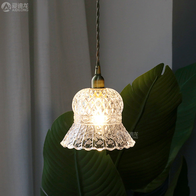 Traditionelle französische florale 1-flammige Pendelleuchte aus Messing und Glas für das Wohnzimmer 