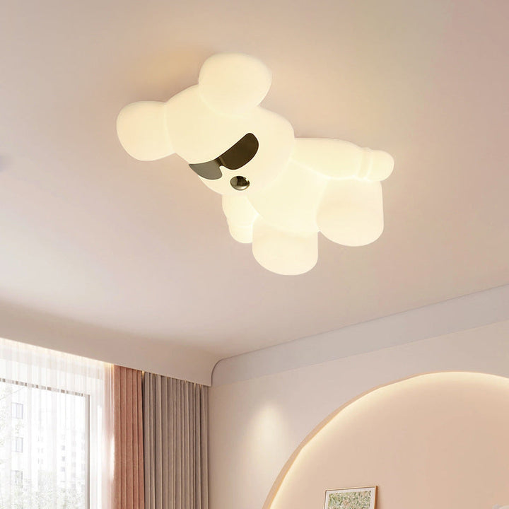 Contemporary Creative Cartoon Animal Bear Shape PE Iron LED Kids Flush Mount Ceiling Light For Bedroom