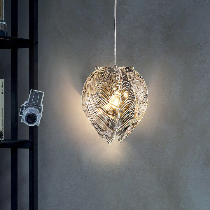 Moderna lámpara colgante de lujo con forma de concha de vidrio de 1 luz para dormitorio 
